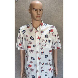 4th of July Shirt LG USA America Red White Blue Abe Lincoln Patriotic Fireworks